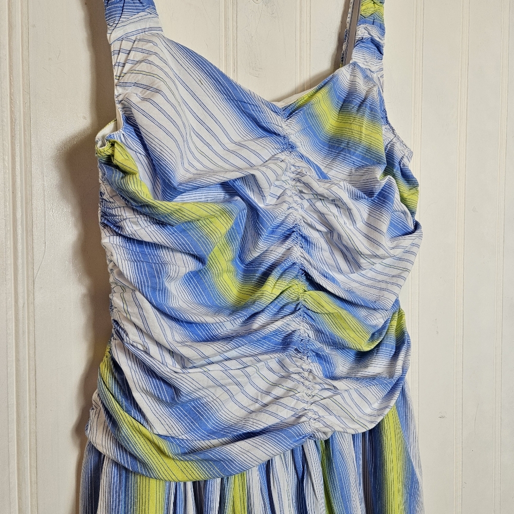 Anthropologie Maxi Dress L Blue Drop Waist Square Neck Pockets Sleeveless Cotton - Picture 5 of 15